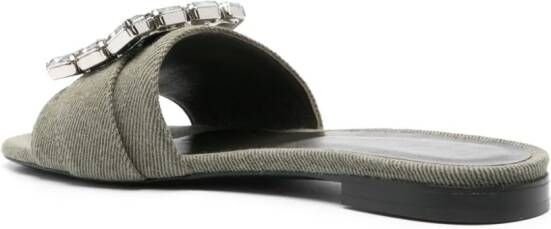 Roberto Festa crystal-buckle denim slippers Green