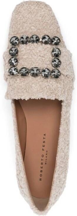 Roberto Festa Felisa crystal-embellished tweed loafers White