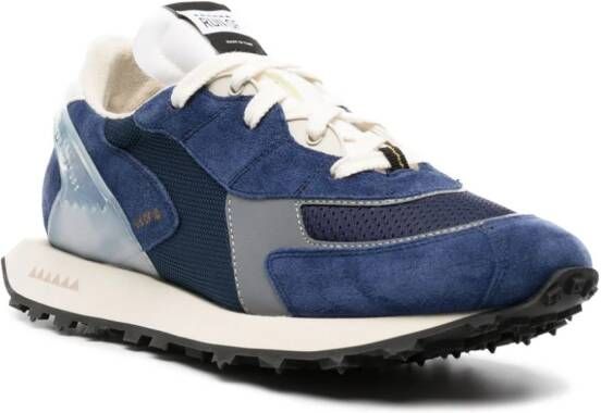 RUN OF logo-print panelled suede sneakers Blue