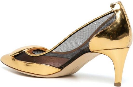 Rupert Sanderson 60mm mesh-detail pointed-toe pumps Gold