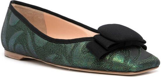 Rupert Sanderson square-toe bow-detail ballerinas Green