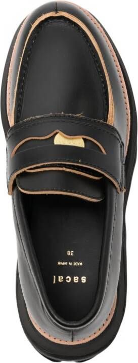 sacai coin-detail leather loafers Black