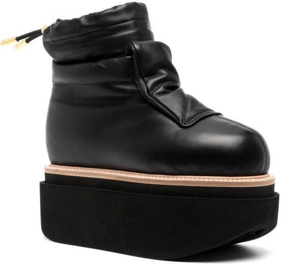 sacai puffy leather ankle boots Black