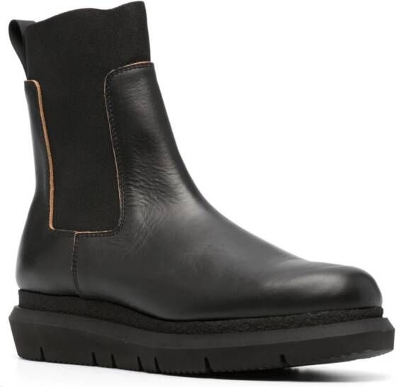 sacai round-toe leather boots Black