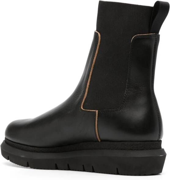 sacai round-toe leather boots Black