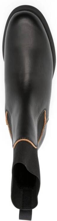 sacai round-toe leather boots Black