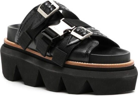 sacai Wingtip Slide 60mm leather sandals Black
