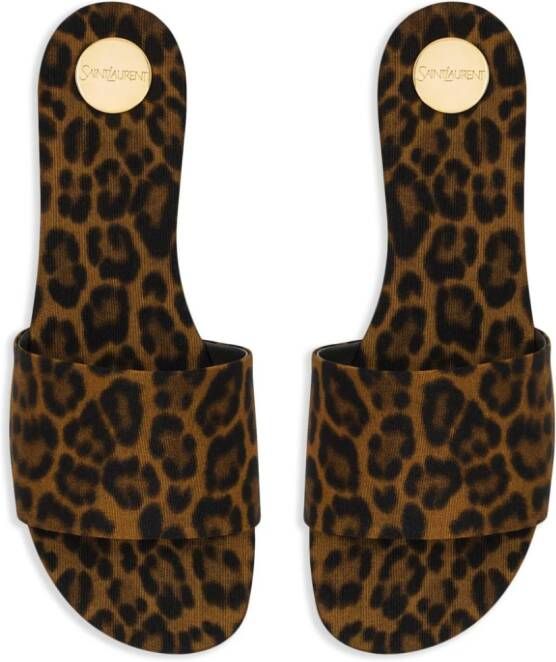 Saint Laurent Carlyle leopard-print flat sandals Brown