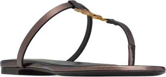 Saint Laurent Cassandra leather flip flops Brown