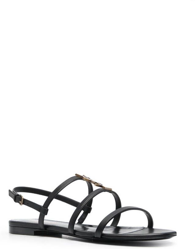 Saint Laurent Cassandra monogram flat sandals Black