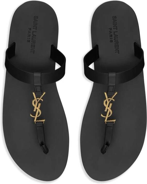 Saint Laurent Cassandre logo-plaque leather sandals Black