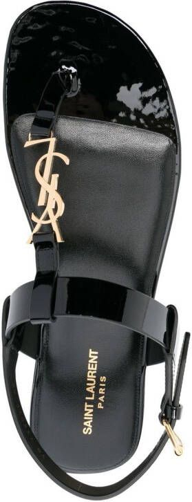 Saint Laurent Cassandre patent leather sandals Black