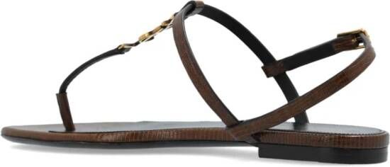 Saint Laurent Cassandre-plaque leather sandals Brown