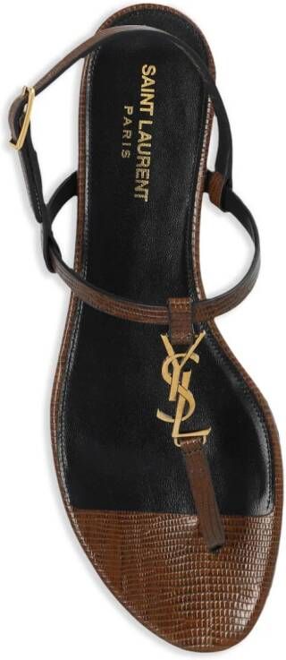 Saint Laurent Cassandre-plaque leather sandals Brown