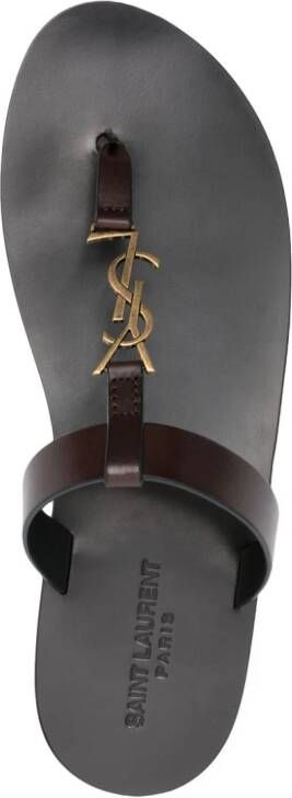 Saint Laurent Cassandre-plaque leather slides Brown