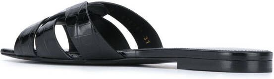 Saint Laurent crocodile-effect crossover strap sandals Black