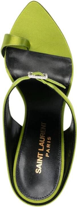 Saint Laurent Dive buckle-embellished satin sandals Green