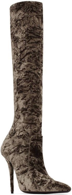 Saint Laurent Ella 110mm crushed-velvet boots Brown