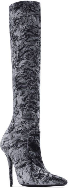Saint Laurent Ella velvet knee-high boots Grey