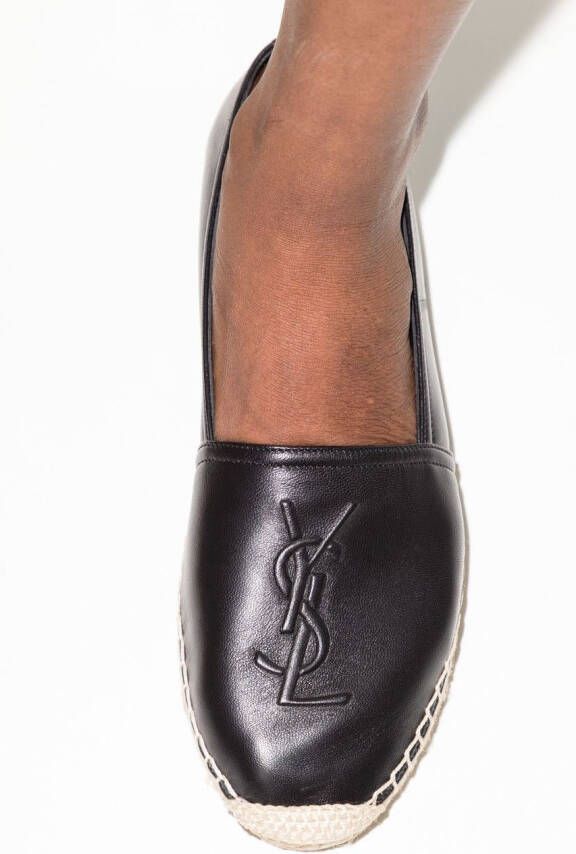 Saint Laurent embossed-logo leather espadrilles Black