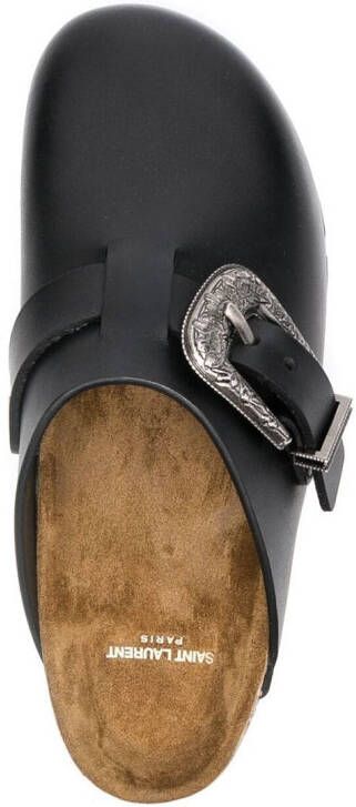 Saint Laurent engraved-buckle leather mules Black
