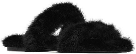 Saint Laurent faux-fur slides Black