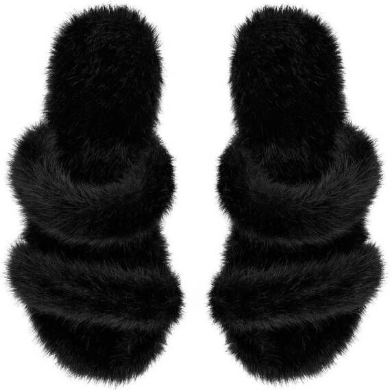 Saint Laurent faux-fur slides Black