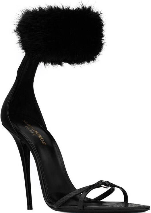 Saint Laurent Gippy 110mm fur-trim sandals Black