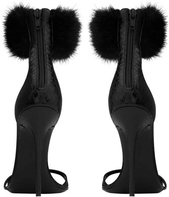 Saint Laurent Gippy 110mm fur-trim sandals Black