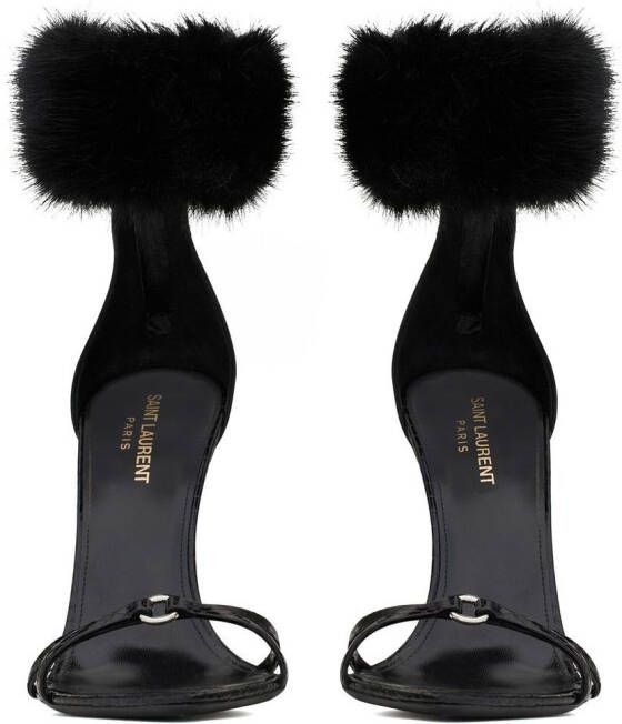 Saint Laurent Gippy 110mm fur-trim sandals Black