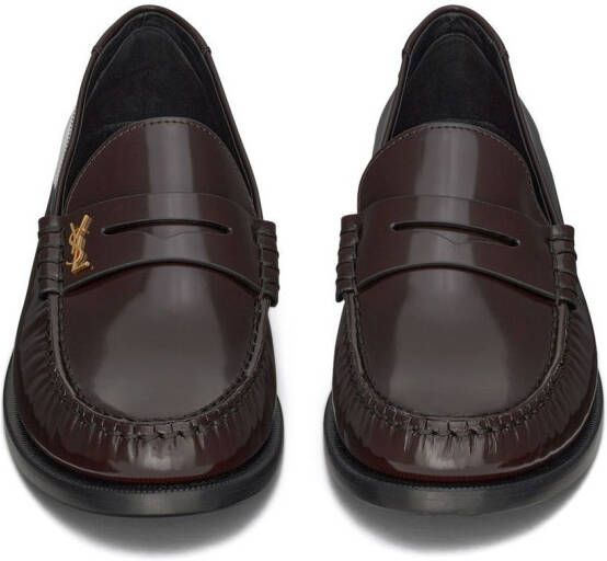 Saint Laurent high-shine leather loafers Red