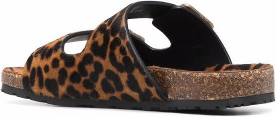 Saint Laurent leopard-print buckle sandals Neutrals