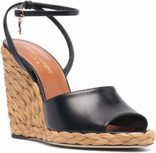 Saint Laurent Paloma braided wedge heel sandals Black