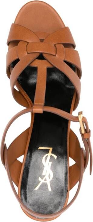 Saint Laurent Tribute 105mm leather platform sandals Brown