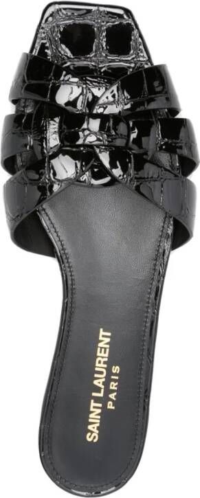 Saint Laurent Tribute crocodile-embossed leather sandals Black