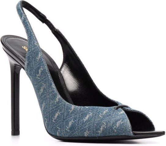 Saint Laurent YSL logo-print heeled pumps Blue