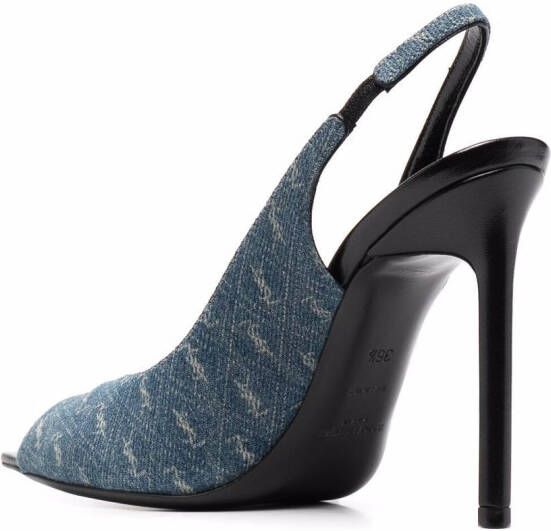 Saint Laurent YSL logo-print heeled pumps Blue