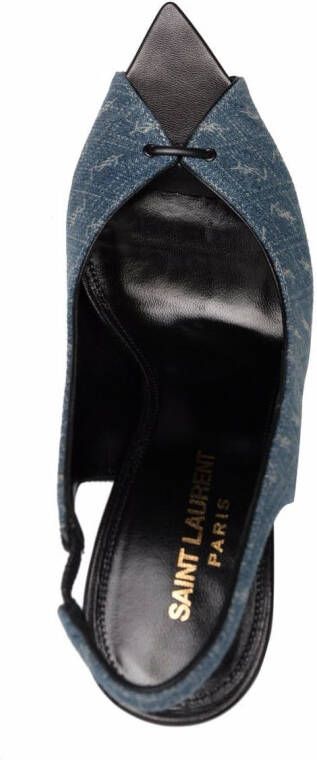 Saint Laurent YSL logo-print heeled pumps Blue