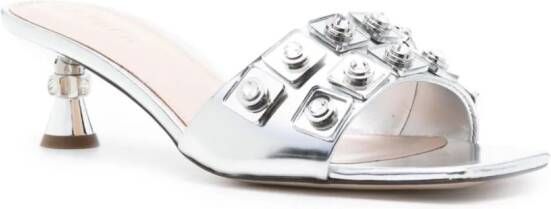 SANDRO 60mm crystal-embellished leather mules Silver