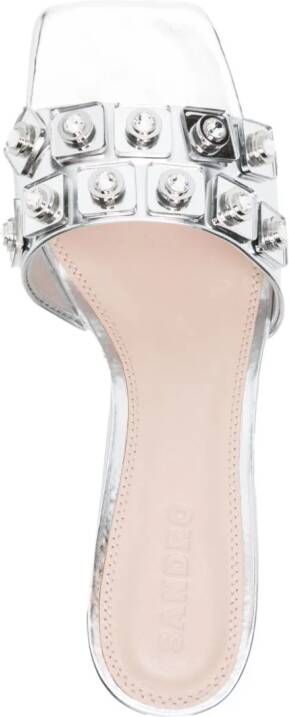 SANDRO 60mm crystal-embellished leather mules Silver