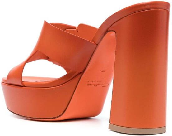 Santoni 115mm leather platform mules Orange