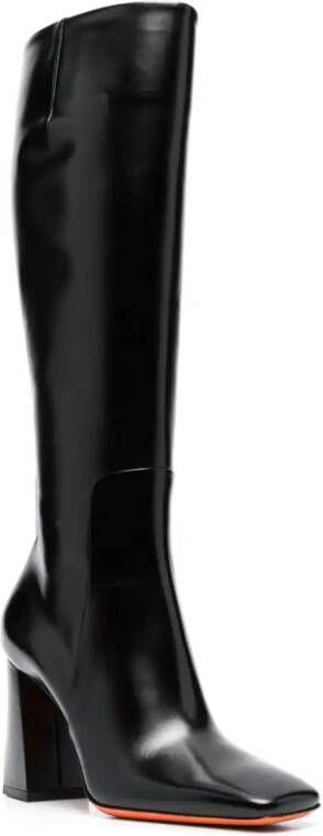 Santoni 85mm square-toe leather boots Black