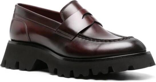 Santoni Alfie penny-slot leather loafers Red