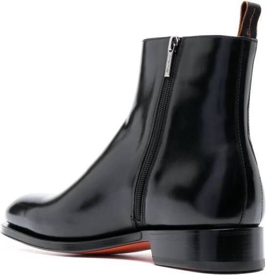Santoni almond-toe leather boots Black