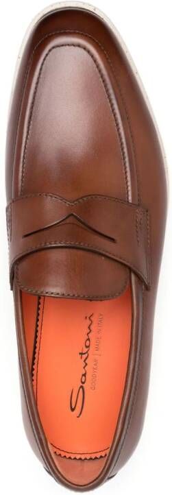 Santoni almond-toe leather loafers Brown