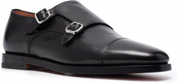 Santoni almond-toe leather monk shoes Black