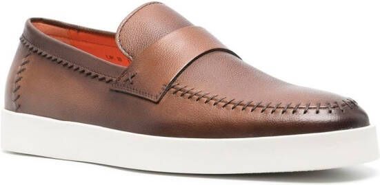 Santoni almond-toe leather penny loafers Brown