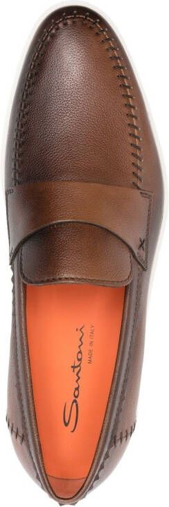 Santoni almond-toe leather penny loafers Brown
