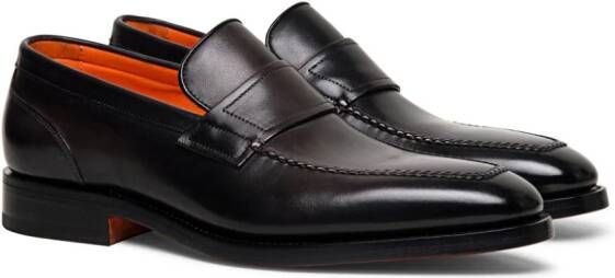 Santoni almond-toe leather penny loafers Brown