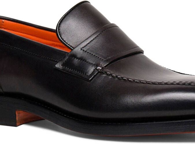 Santoni almond-toe leather penny loafers Brown